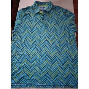 IBKUL Mens XL Golf Polo Shirt Icefil Technology Blue Green Zig Zag Pattern
